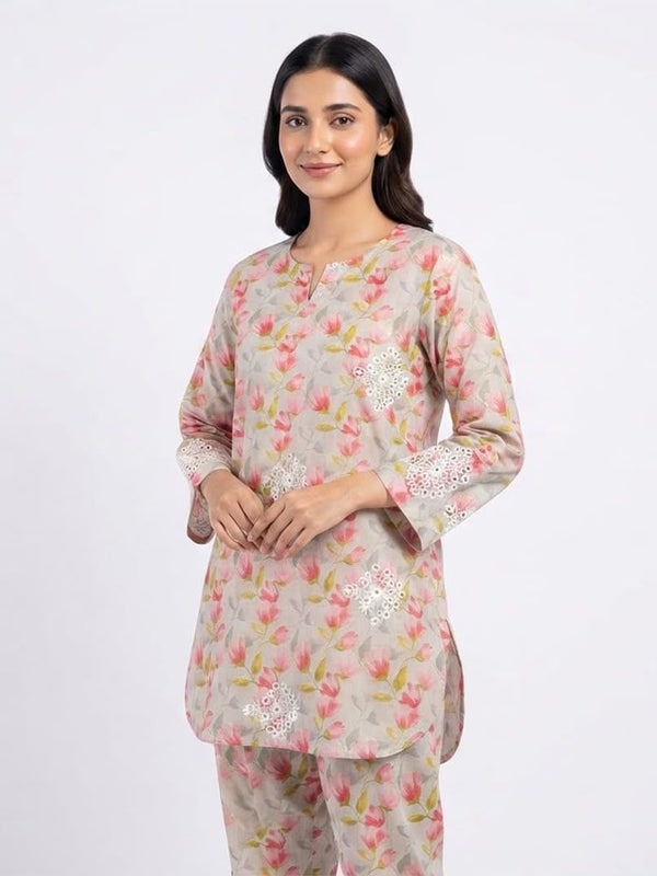 Gulnaz Blush Pink Dobby Suit - Image 1