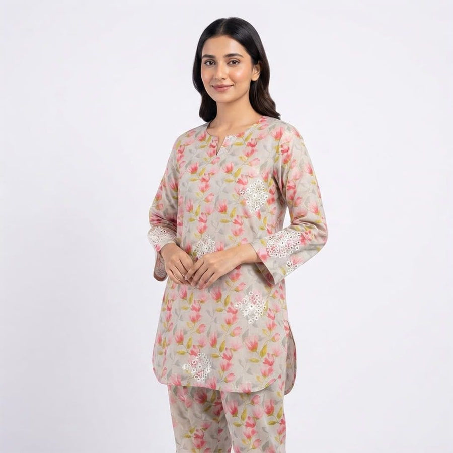 Gulnaz Blush Pink Dobby Suit - Image 1