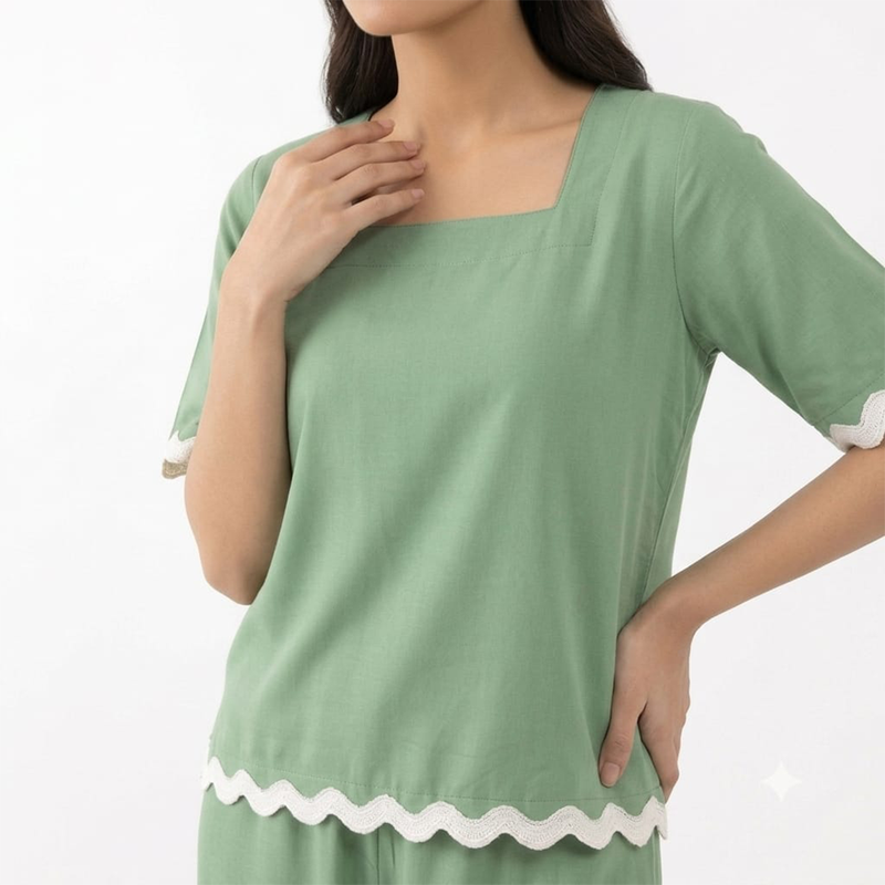 Sahara Pista Green Co-ord Set - Close-up Fabric Detail