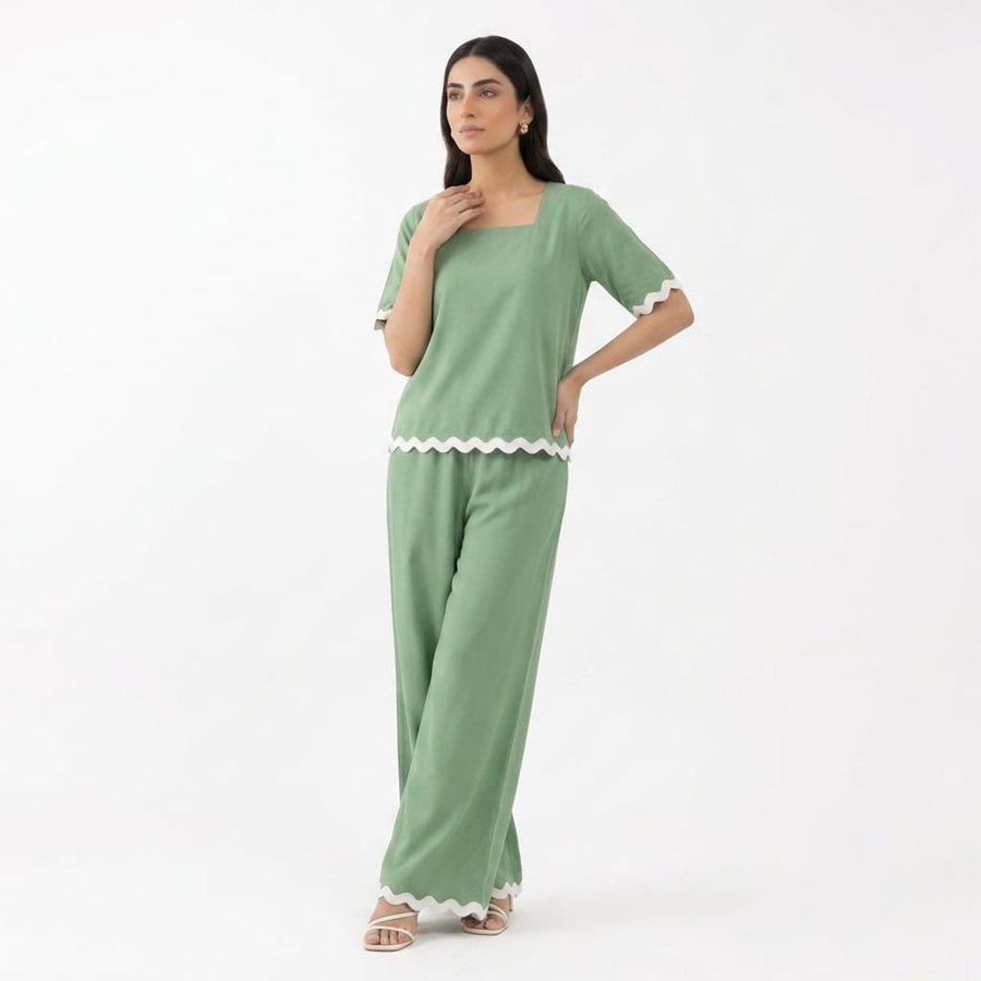 Sahara Pista Green Co-ord Set - Front View