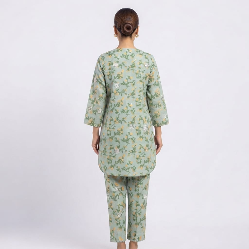 Gulnaz Pistachio Green Dobby Suit - Back View