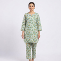Gulnaz Pistachio Green Dobby Suit - Front View