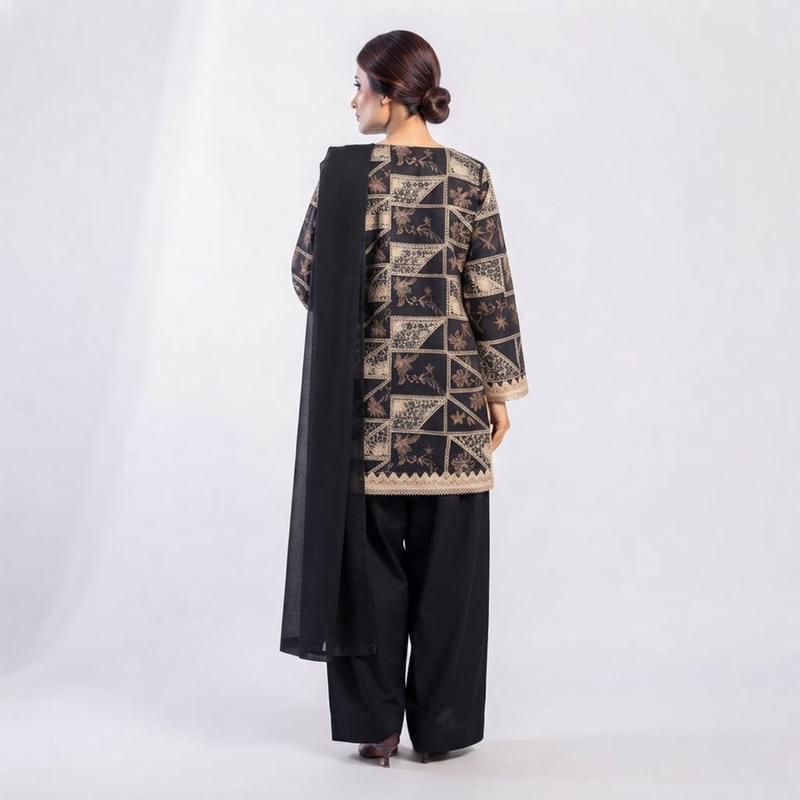 Noir Luxe Black Farshi Lawn Suit - Back View
